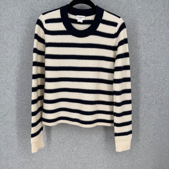 Club Monaco Cashmere Crewneck Sweater Size M Navy Stripe Soft Honeycomb Knit - Picture 1 of 12